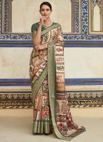 Dola Viscose Green Festival Wear Printed Saree